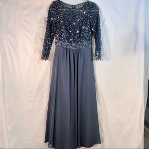 Decode 1.8 Slate Blue Beaded and Chiffon Maxi Gown Long Sleeves 6